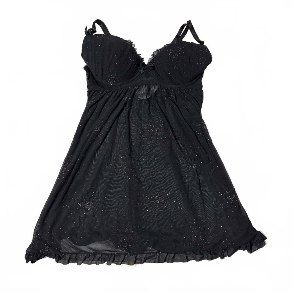 black sparkle babydoll top vintage y2k 2000s mcbling