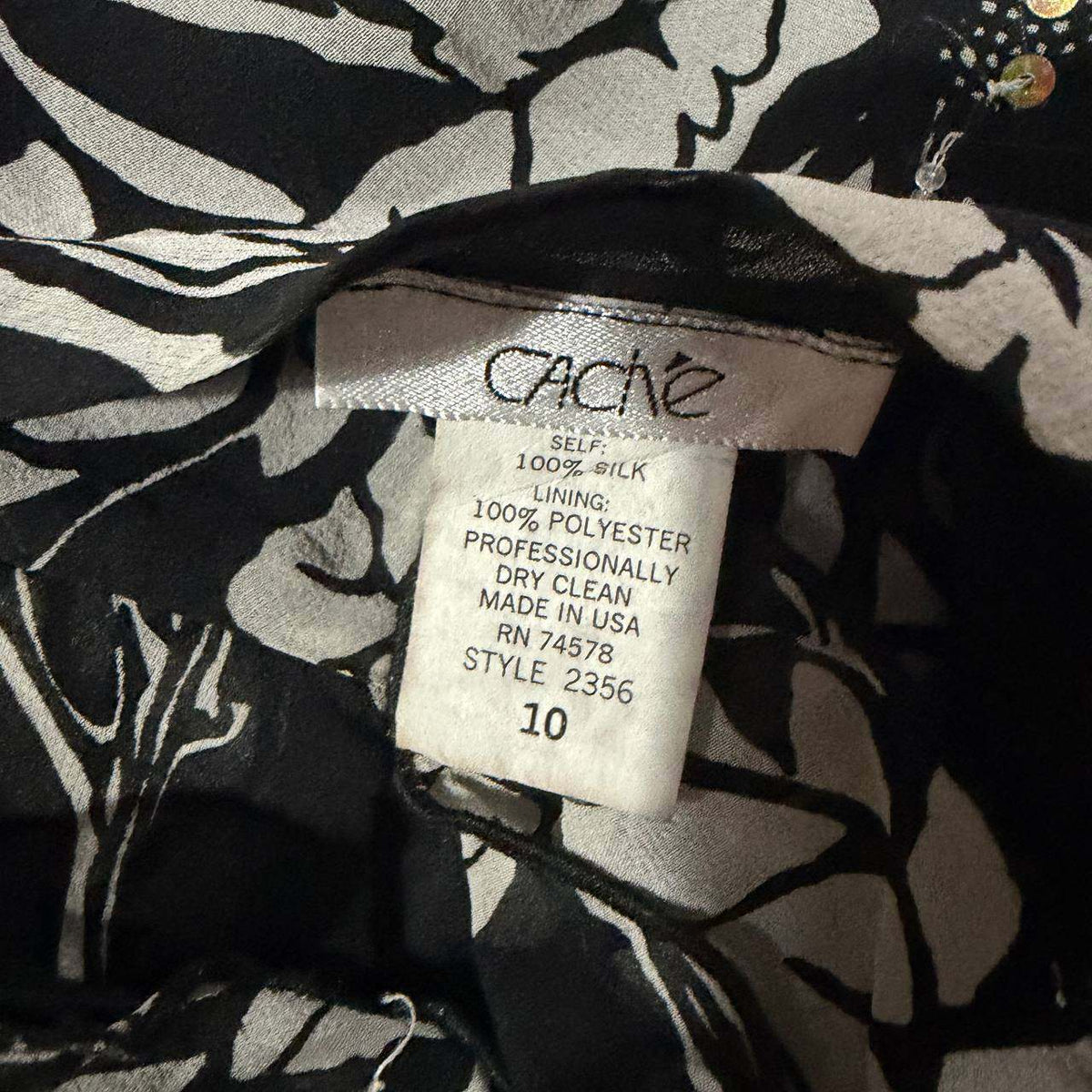 cache size 10 vintage floral black and white top 2000s y2k