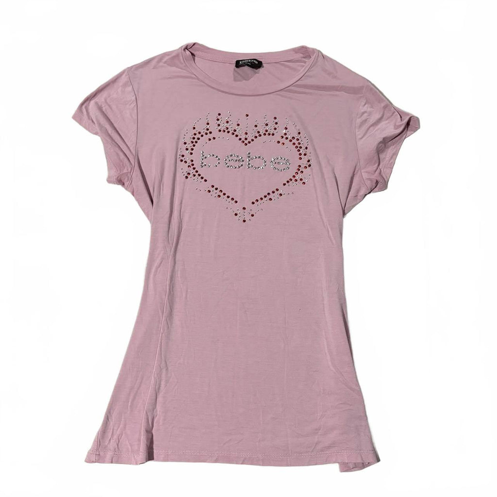 bebe rhinestone pink tshirt size large y2k mcbling 2000s