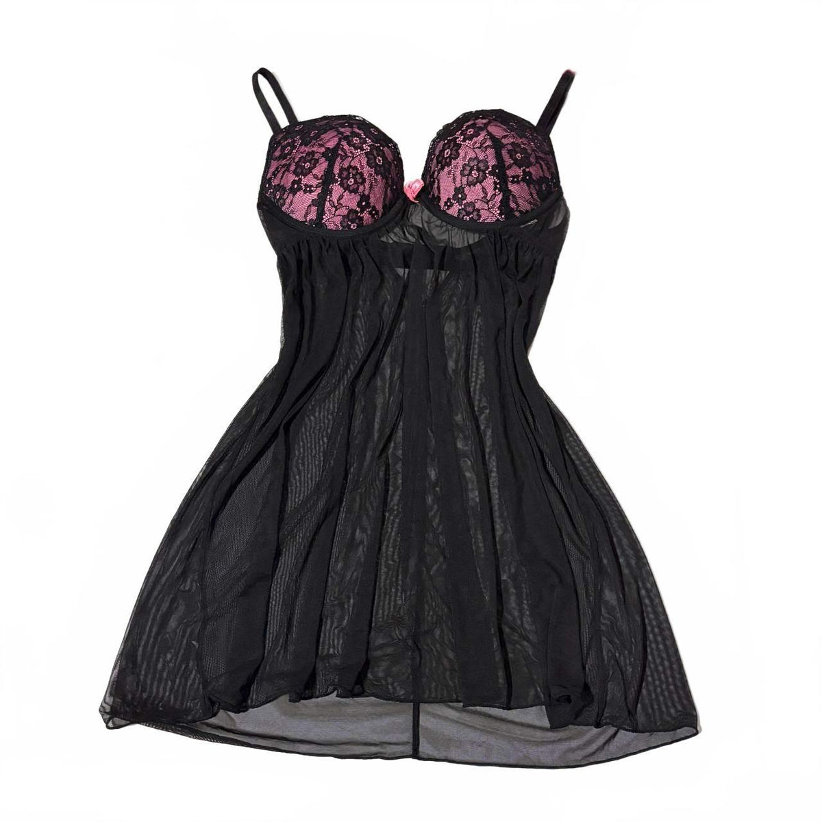 h&m eur 38 black and pink lace babydoll top vintage y2k 2000s mcbling