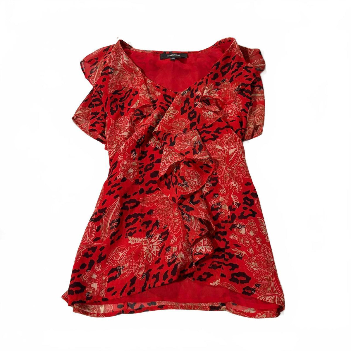jones wear size 10 leopard print red top vintage 2000s y2k
