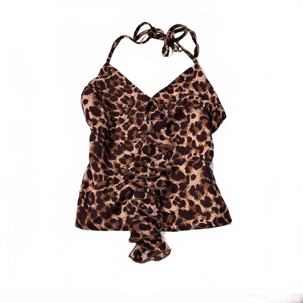 leopard print estimate small halter neck top gyaru mcbling