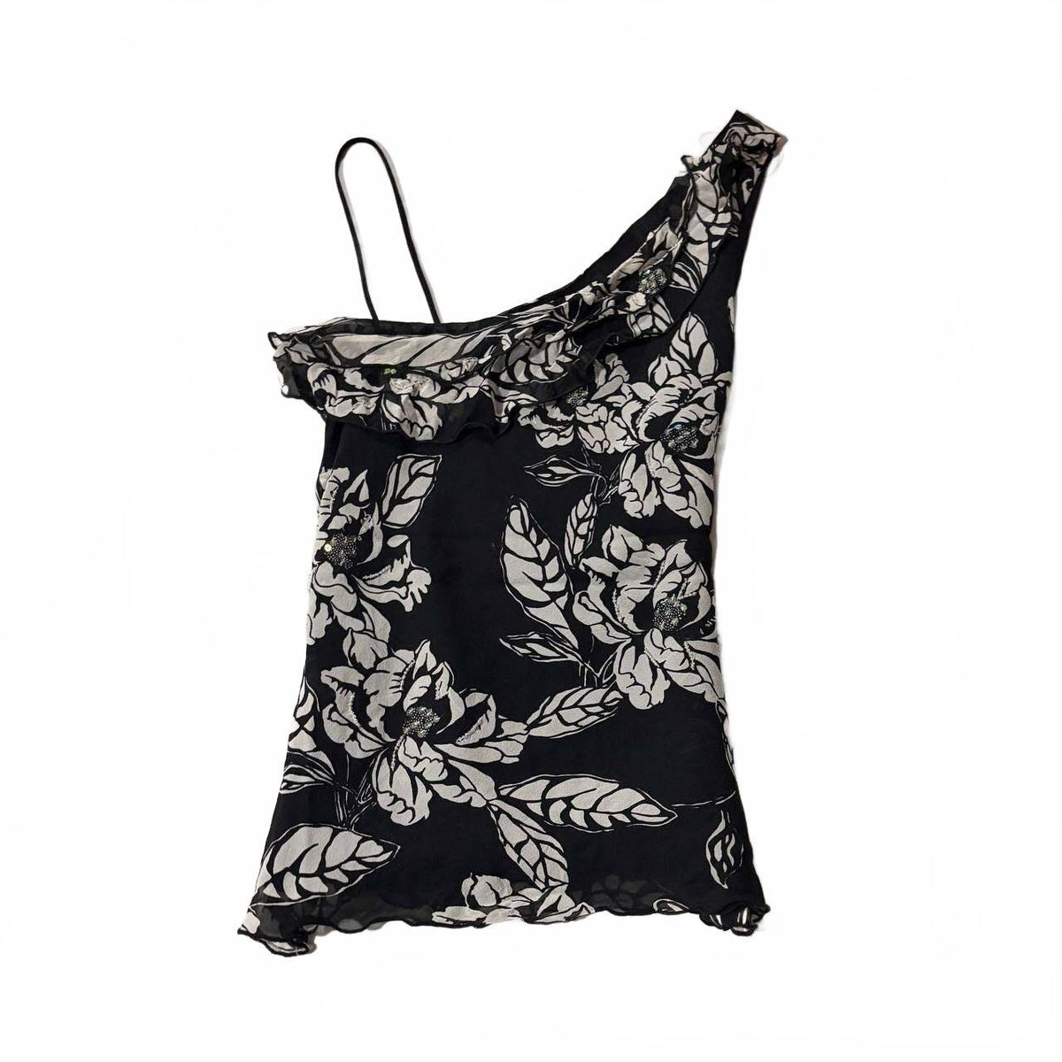 cache size 10 vintage floral black and white top 2000s y2k