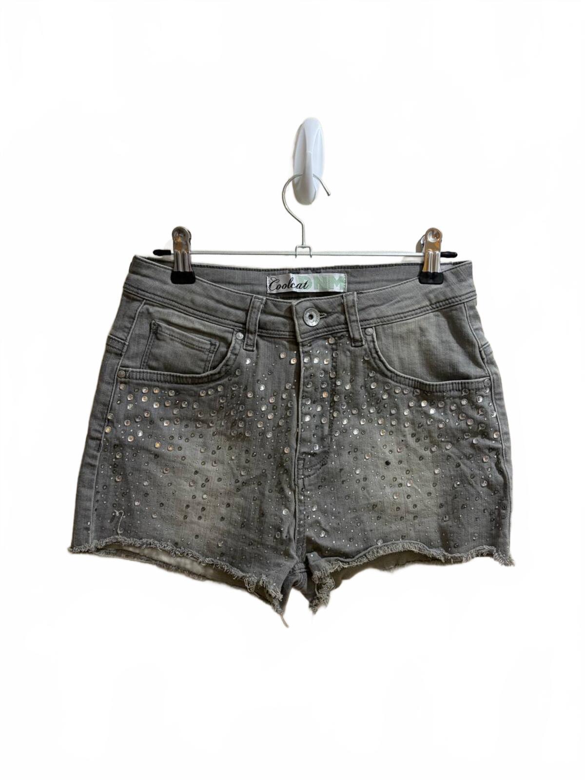 rhinestone grey denim mini shorts  - vintage y2k mcbling 2000s - estimate size 6