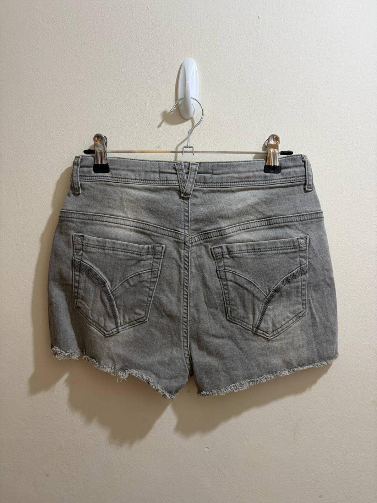 rhinestone grey denim mini shorts  - vintage y2k mcbling 2000s - estimate size 6